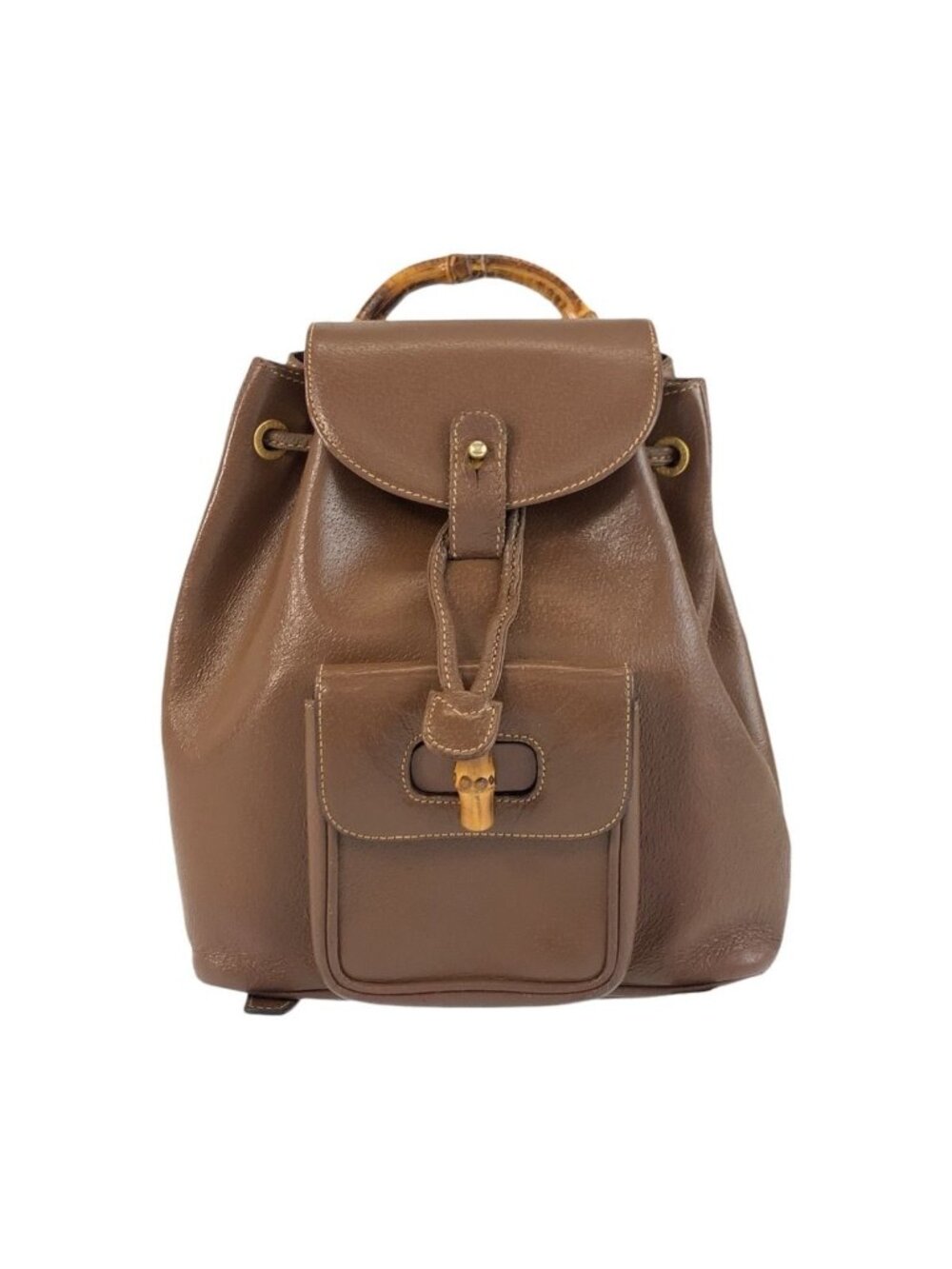 Gucci Bamboo Brown Gold Leather Backpack